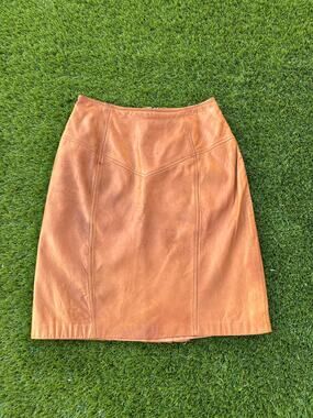 VTG Renaissance Leather Pencil Skirt Womens 8 Cognac Lined Midi